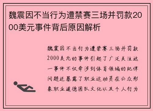 魏震因不当行为遭禁赛三场并罚款2000美元事件背后原因解析